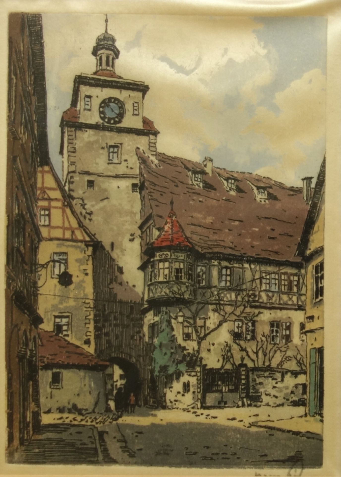 Hans Figura (1898-1978), "Rothenburg", Farbradierung/Seide, Motivmaß H*B 25,5*1