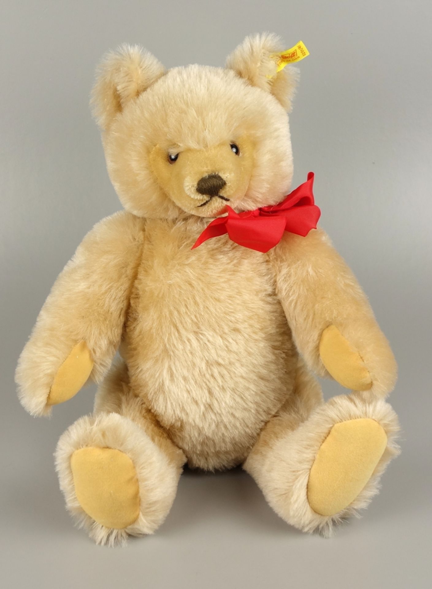 Teddybär, Steiff, Nr. 0201/41, 1980er Jahre, bewegliche Gliedmaße, mit roter Sc