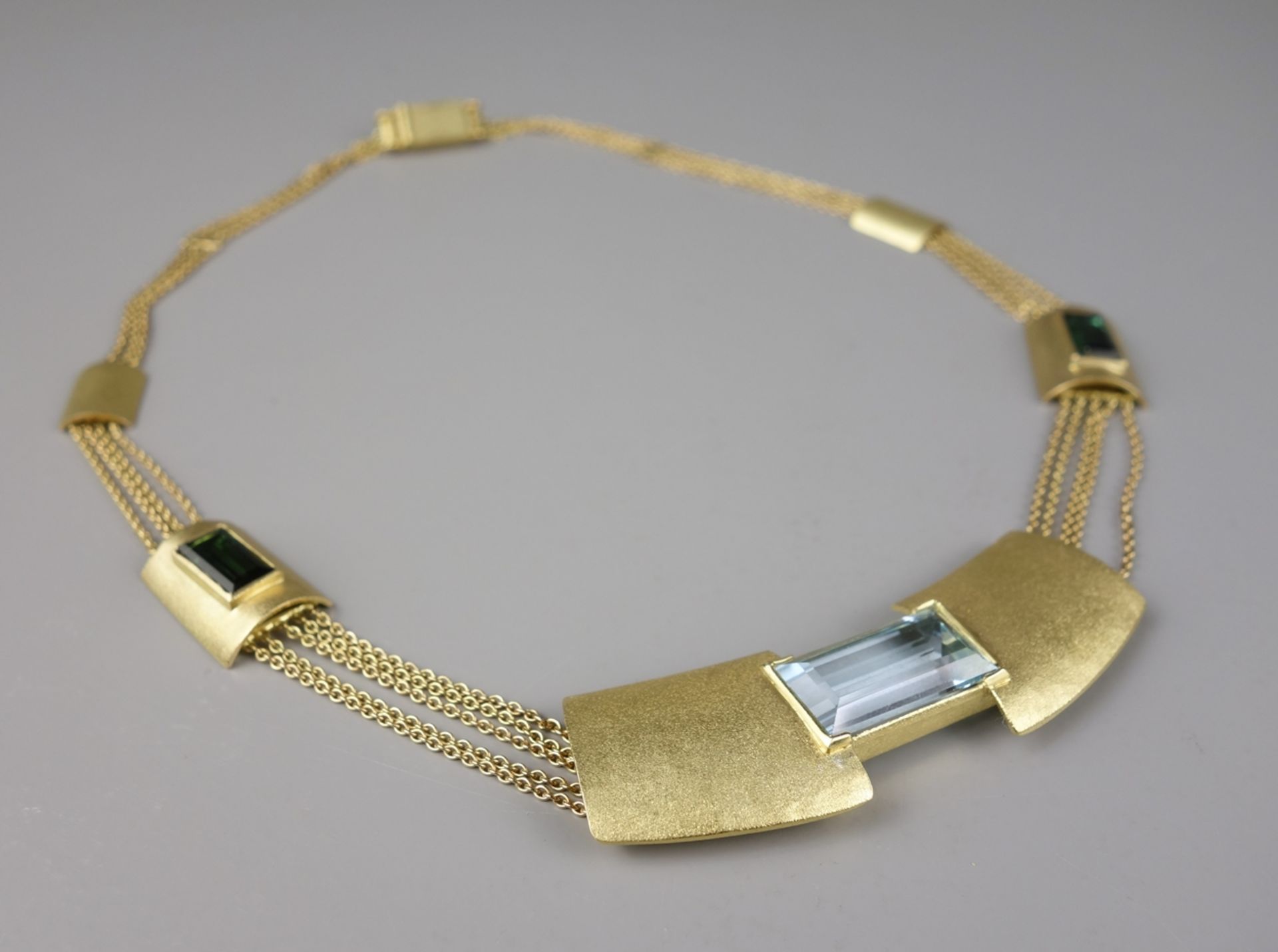 Collier mit Aquamarin und 2 Turmalinen, 750er Gold, Gew.29,57g, hochwertige Gol - Bild 2 aus 3