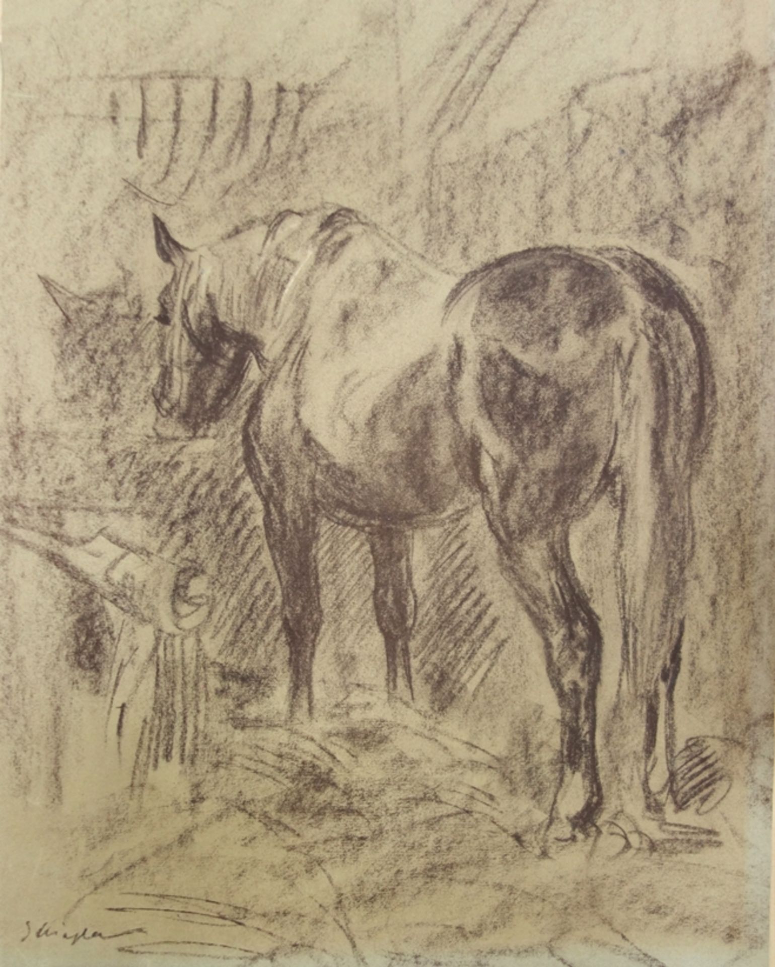 (Andreas) Kurt Striegler (1887 Mügeln -1956 Dresden) "Pferd im Stall", Pastell