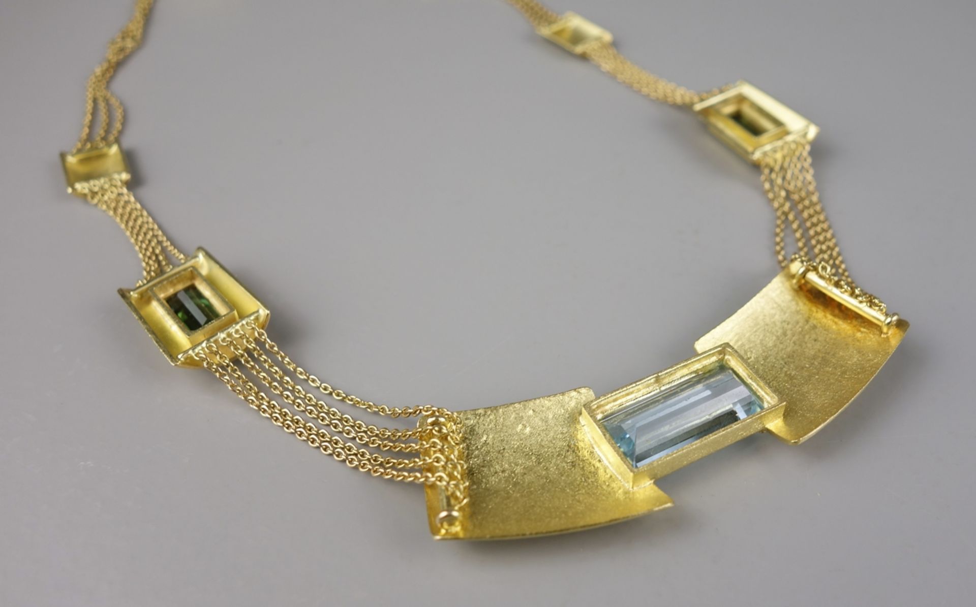 Collier mit Aquamarin und 2 Turmalinen, 750er Gold, Gew.29,57g, hochwertige Gol - Bild 3 aus 3