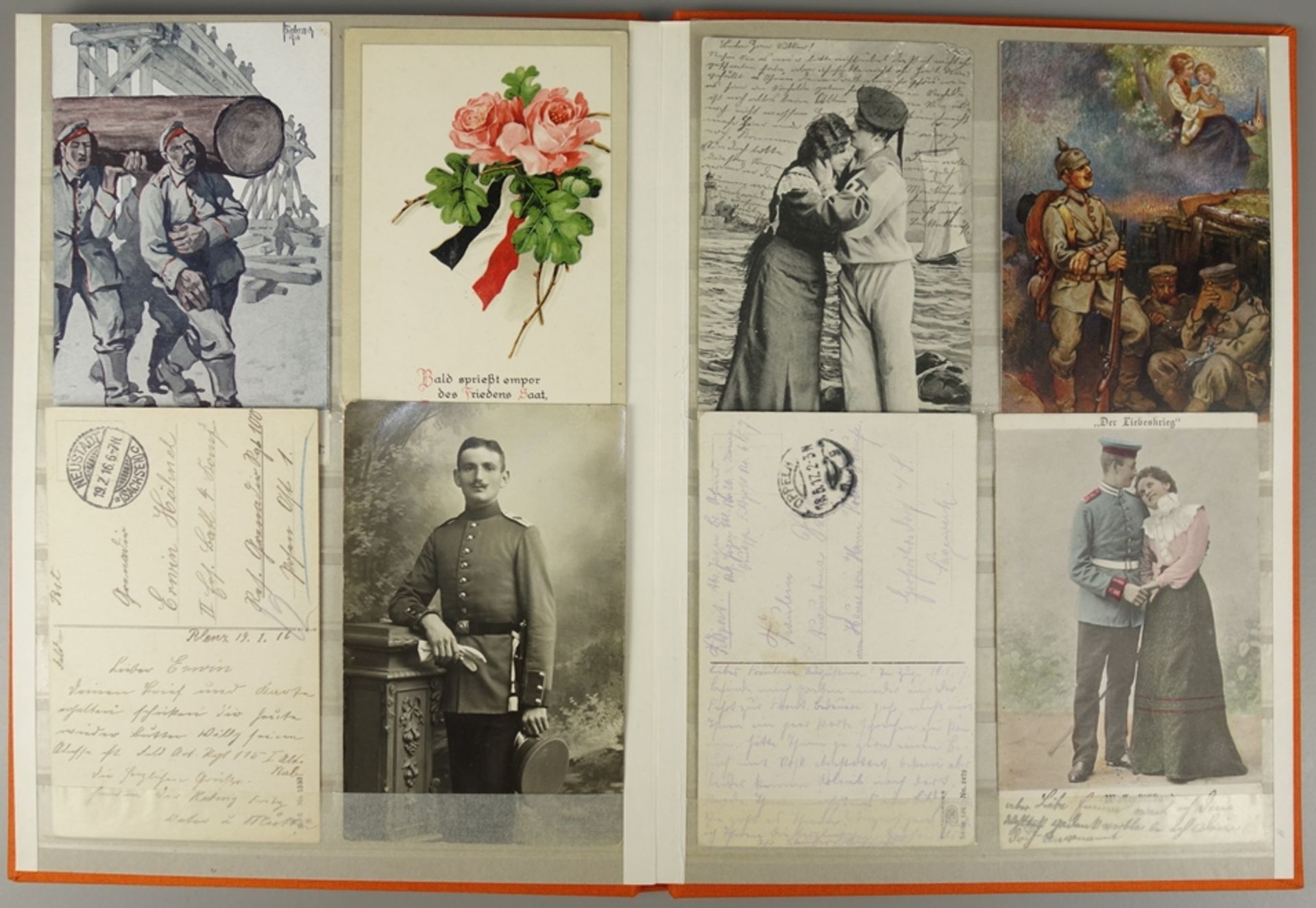64 Feldpostkarten und Briefe, I.Weltkrieg, im Album, u.a."Gruss von der Musteru - Image 6 of 9