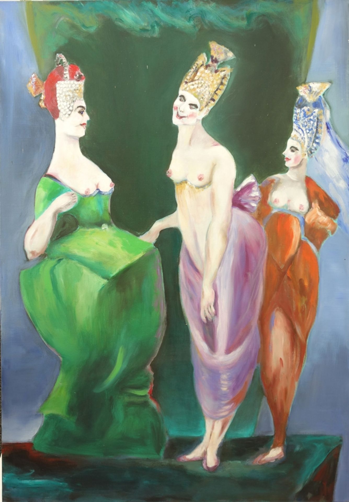 Theda Kronjäger (*1954, München), "Drei frivole Damen", 2007, Acryl/Leinwand, r