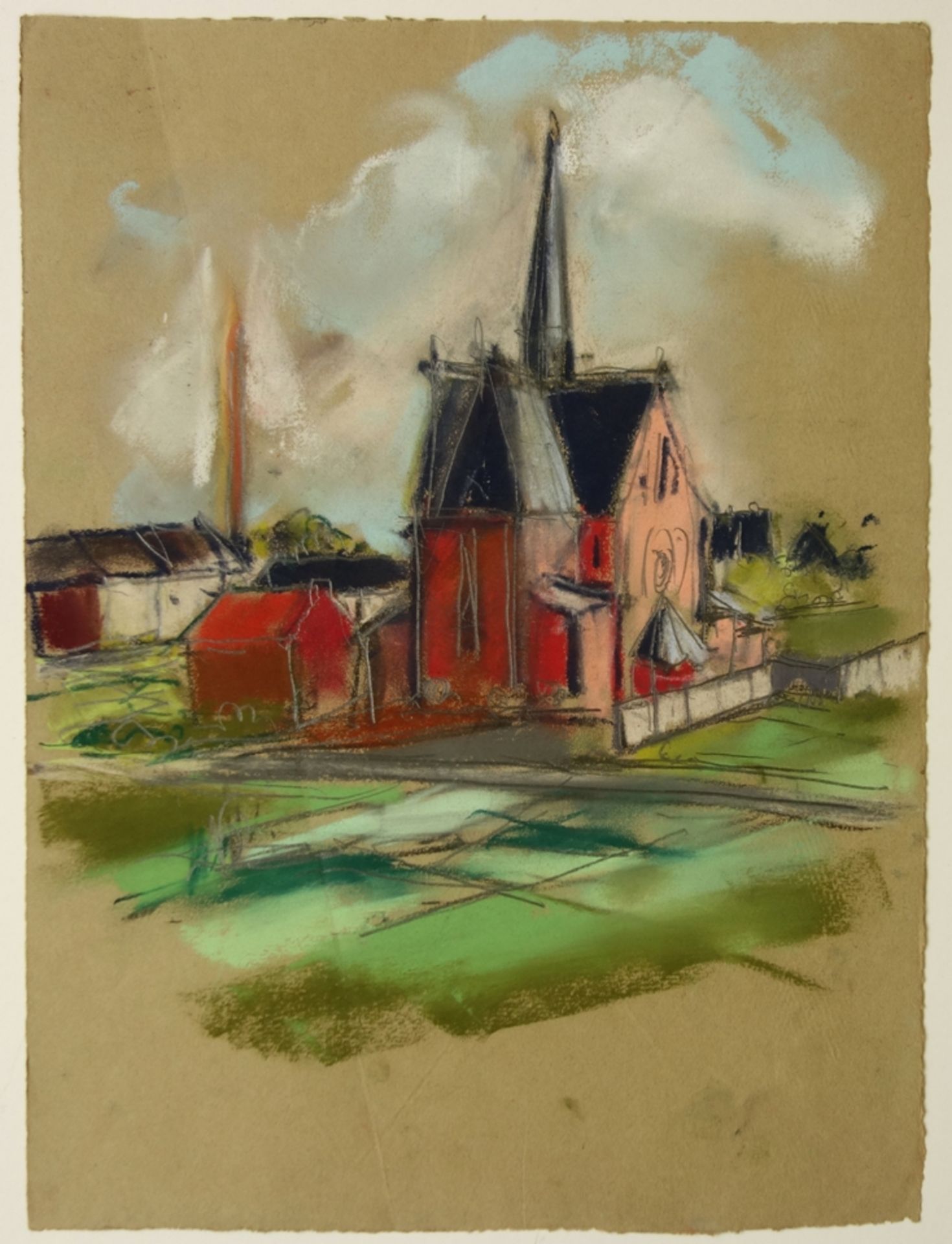 attr. Friedrich Einhoff (1901, Baven - 1988, Soltau), "Kirche", Bleistift/Paste