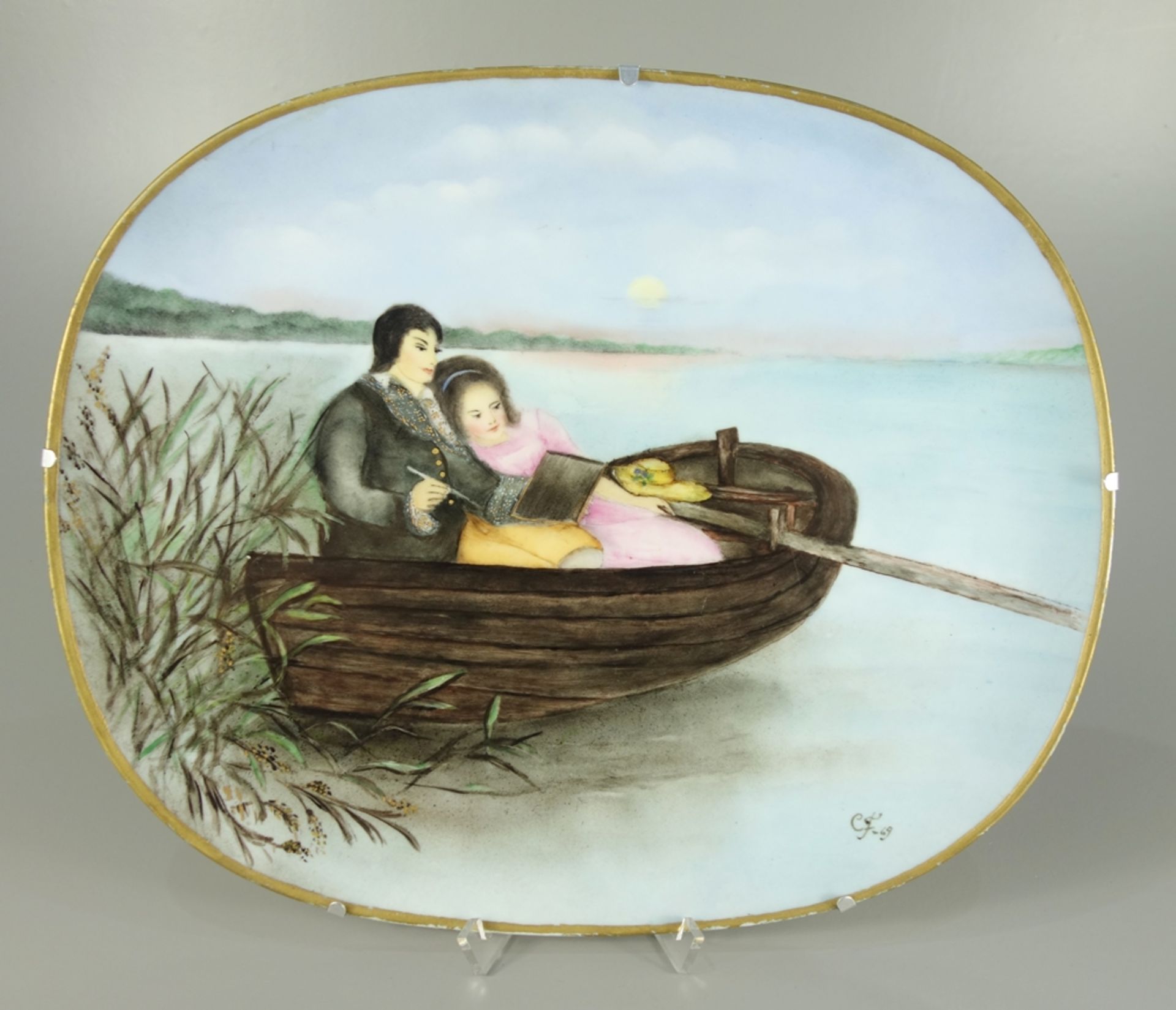 Bildplatte mit Hausmalerei, wohl Skandinavien, Rosenthal, 2.Hälfte 20.Jh., mono