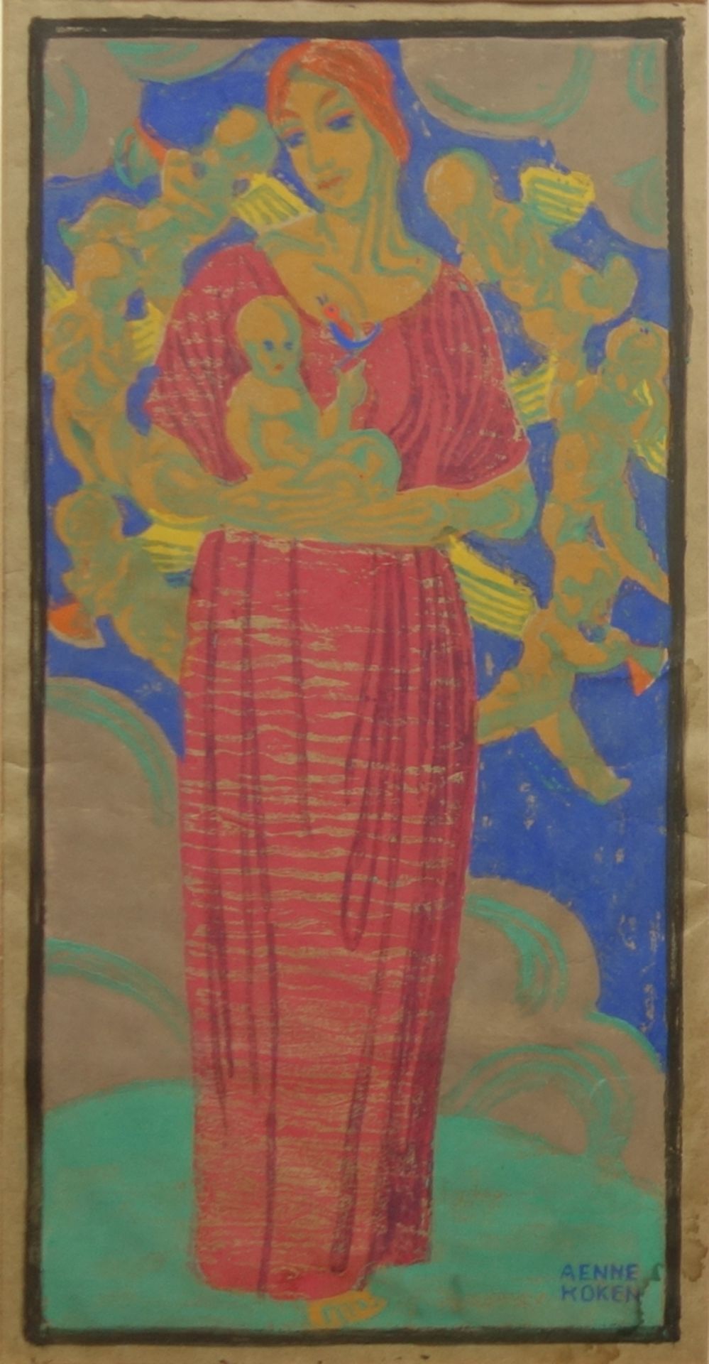 Änne Koken (1885, Hannover - 1919, ebd.), "Maria mit dem Kind", Farbholzschnitt - Bild 2 aus 4