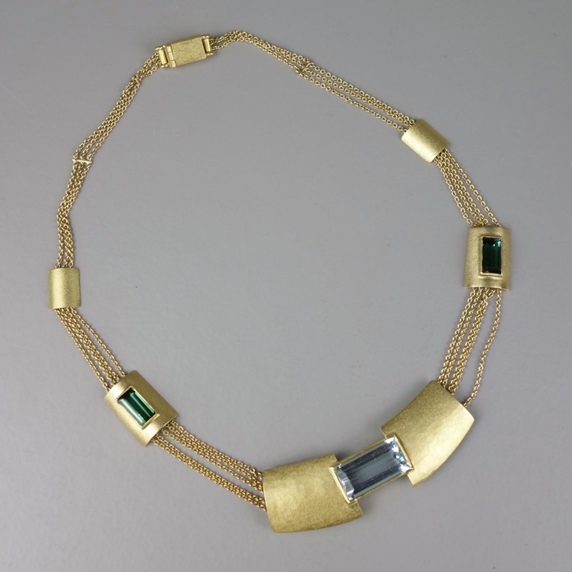 Collier mit Aquamarin und 2 Turmalinen, 750er Gold, Gew.29,57g, hochwertige Gol