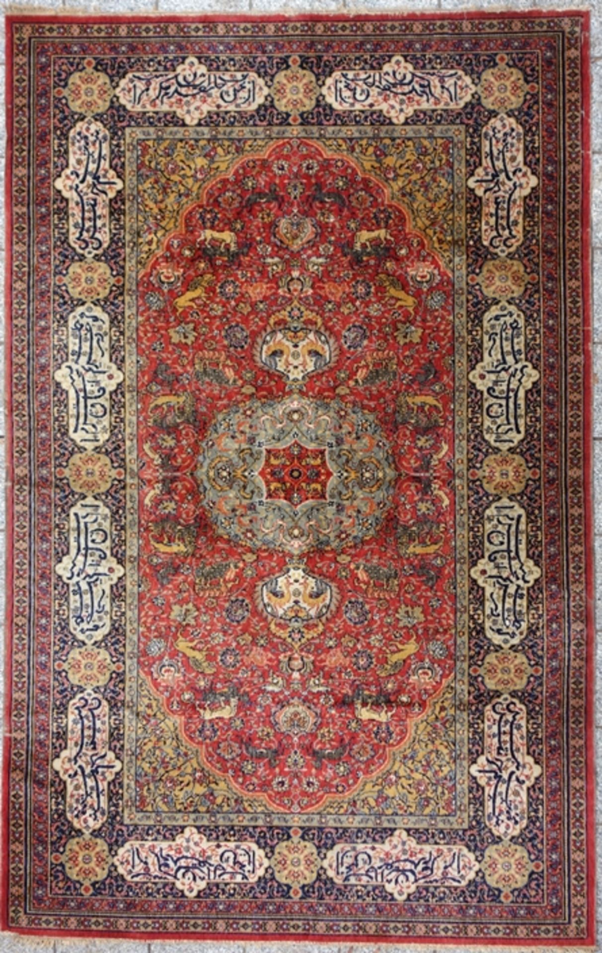 Teppich, Keschan, 192*304cm, Tiere aus der Wildnis (Löwe, Löwin und Vogel Strau