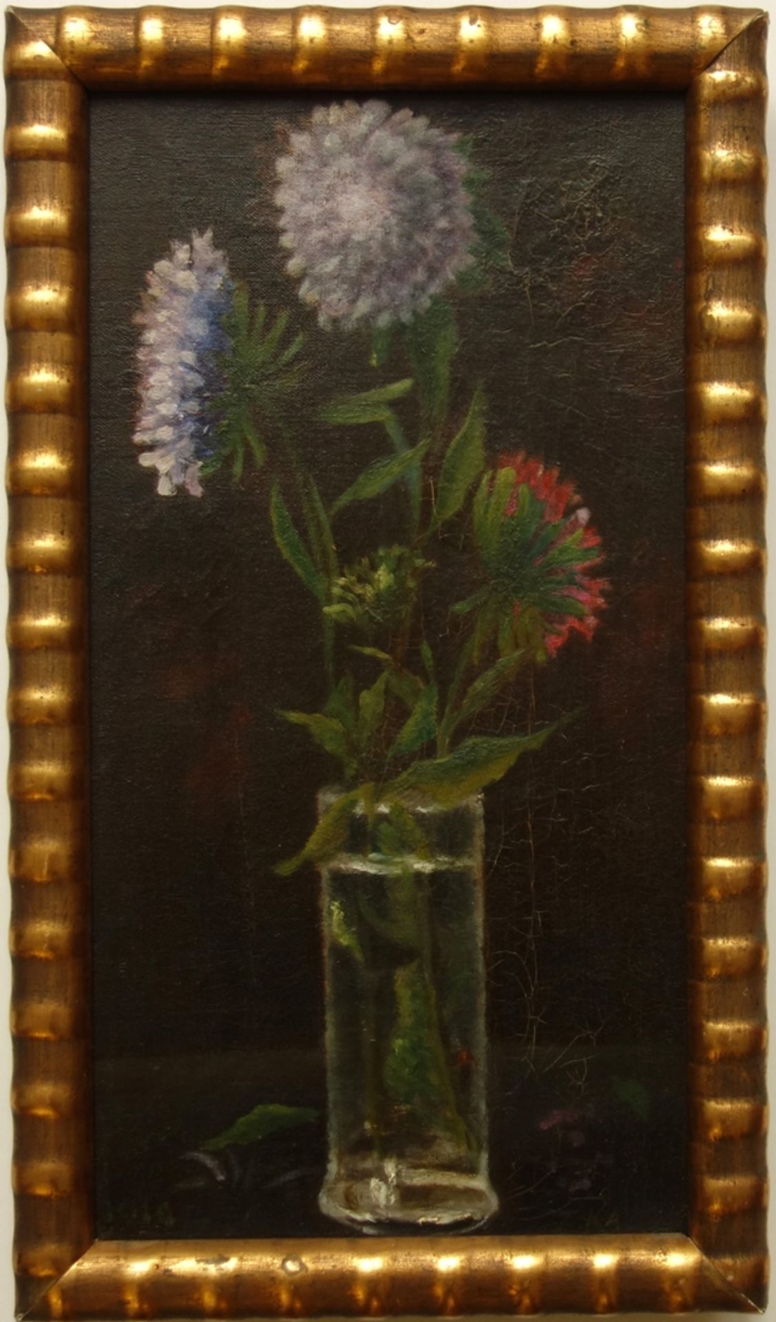 monogrammiert TKA, "Astern in Vase", wohl 1940, Öl/Leinwand (doubliert), unten