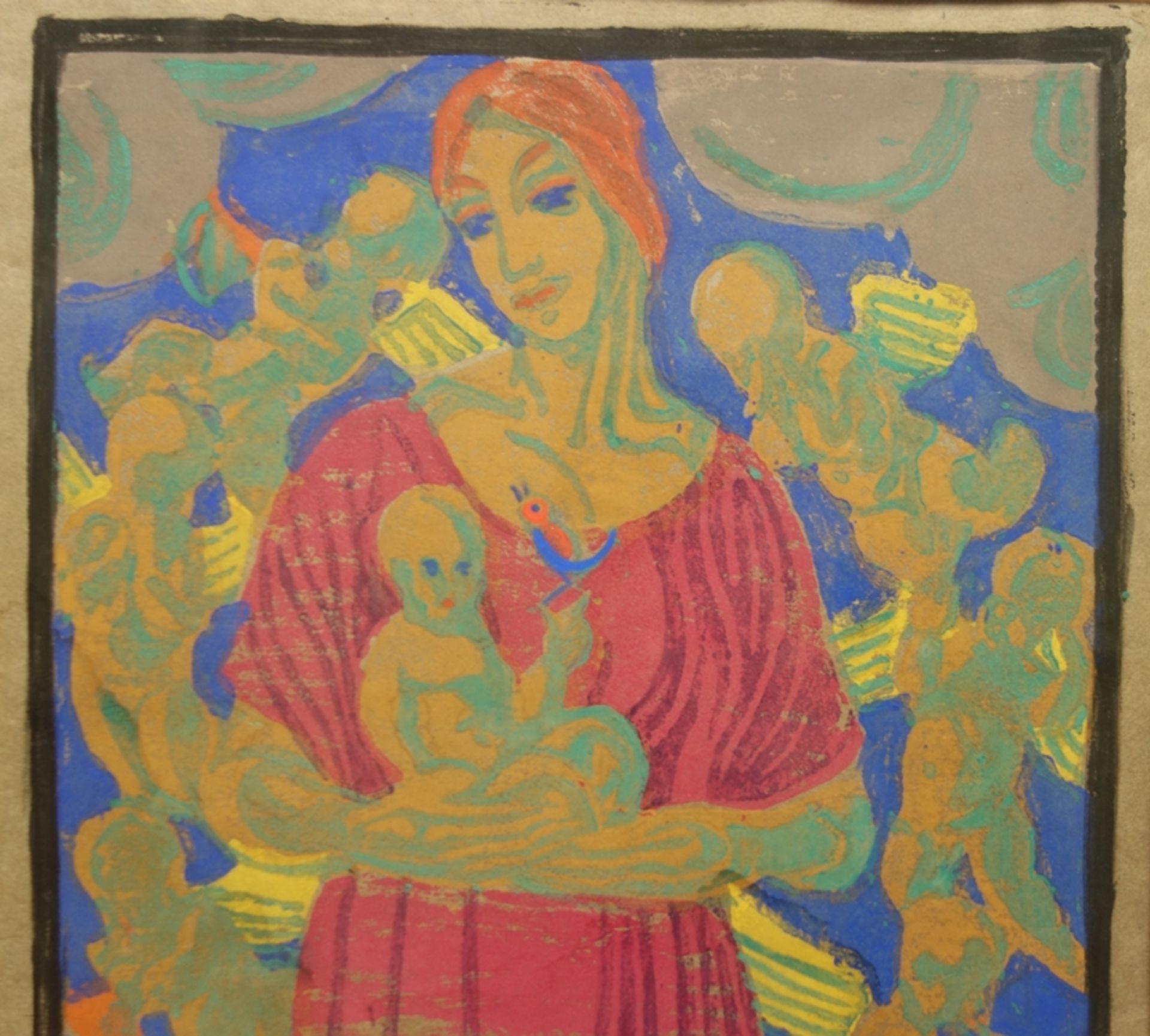 Änne Koken (1885, Hannover - 1919, ebd.), "Maria mit dem Kind", Farbholzschnitt - Bild 4 aus 4