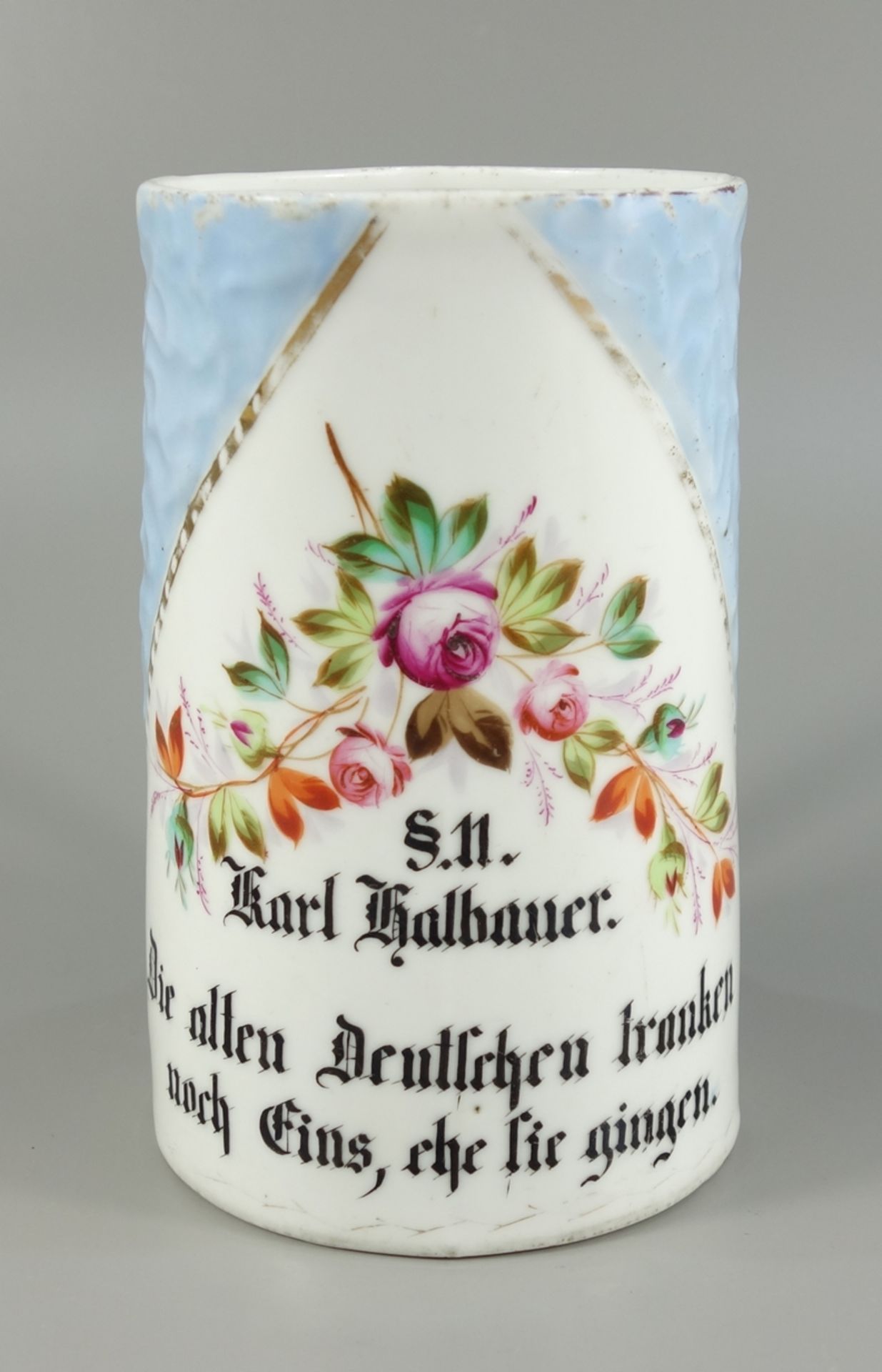 Studentika-Bierkrug / -kanne "§.11. Karl Halbauer", um 1890, Handmalerei, schau