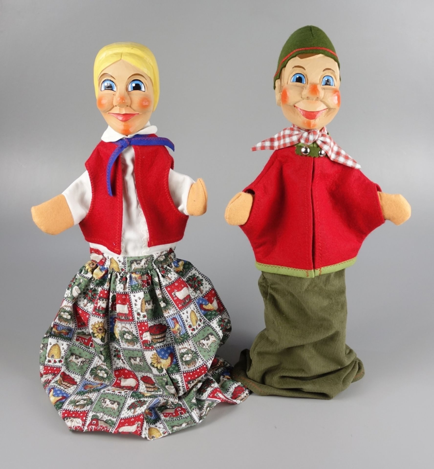 2 Kasperlefiguren "Hänsel & Gretel", Gischa (Gisela Scheithauer), Serie 1040/Nr