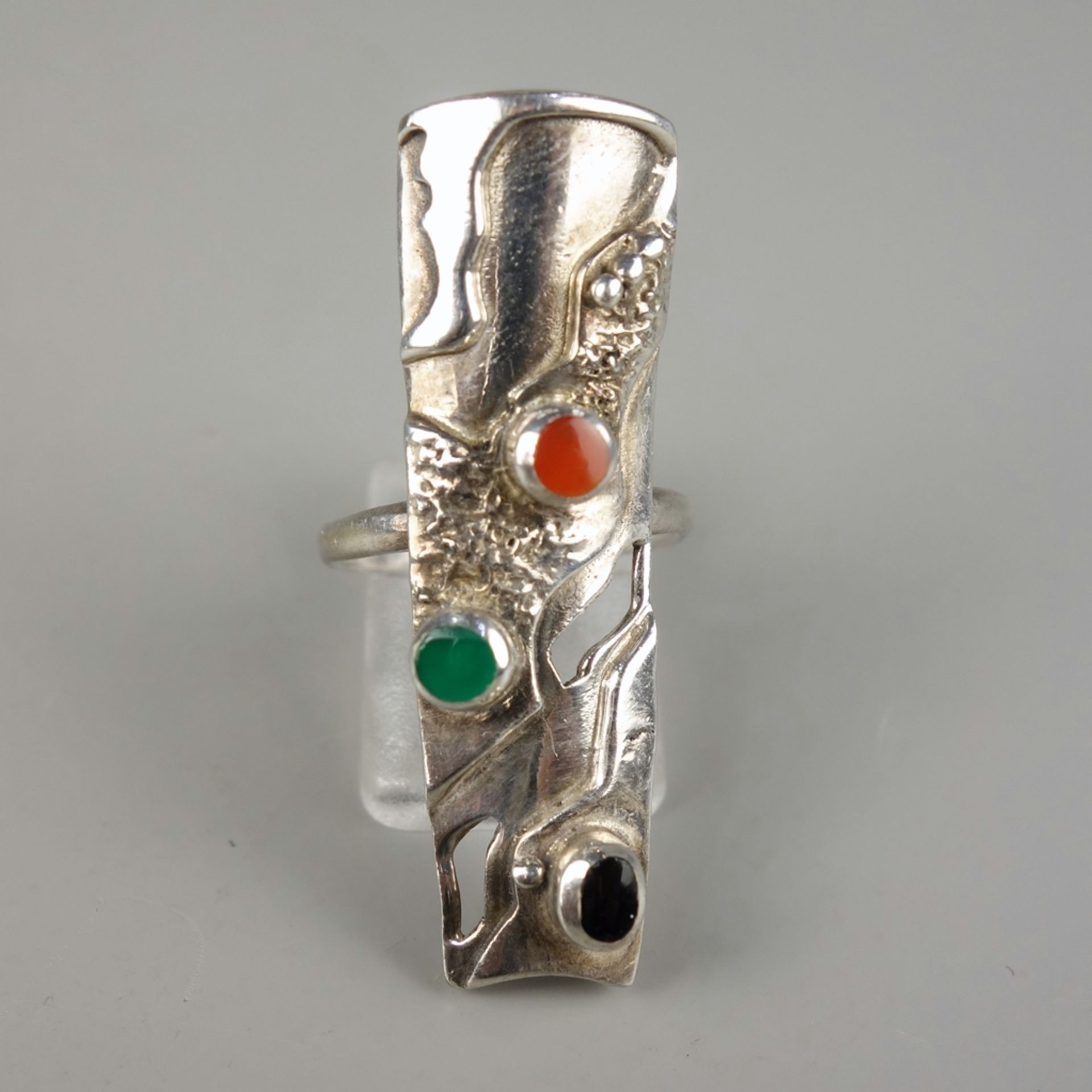 Ring mit farbigen Steinbesatz, 925er Silber, Gew.7,54g, Silberschmiedeanfertigu - Bild 2 aus 2