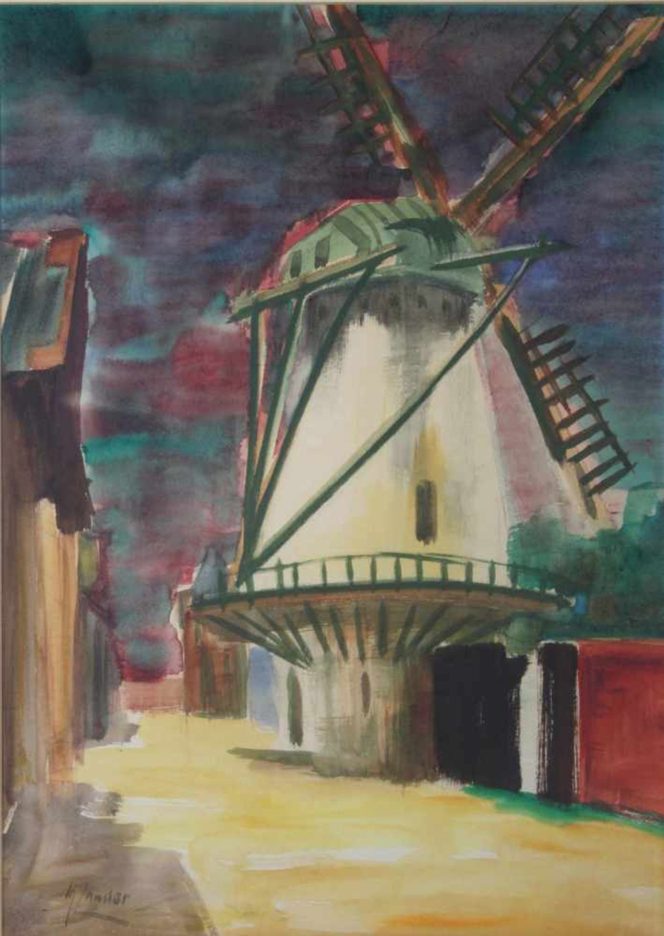 Max Zander (1907 Wuppertal-Barmen - 1985 Meerbusch-Büderich), Die Mühle, Aquarell a. Papier, un.