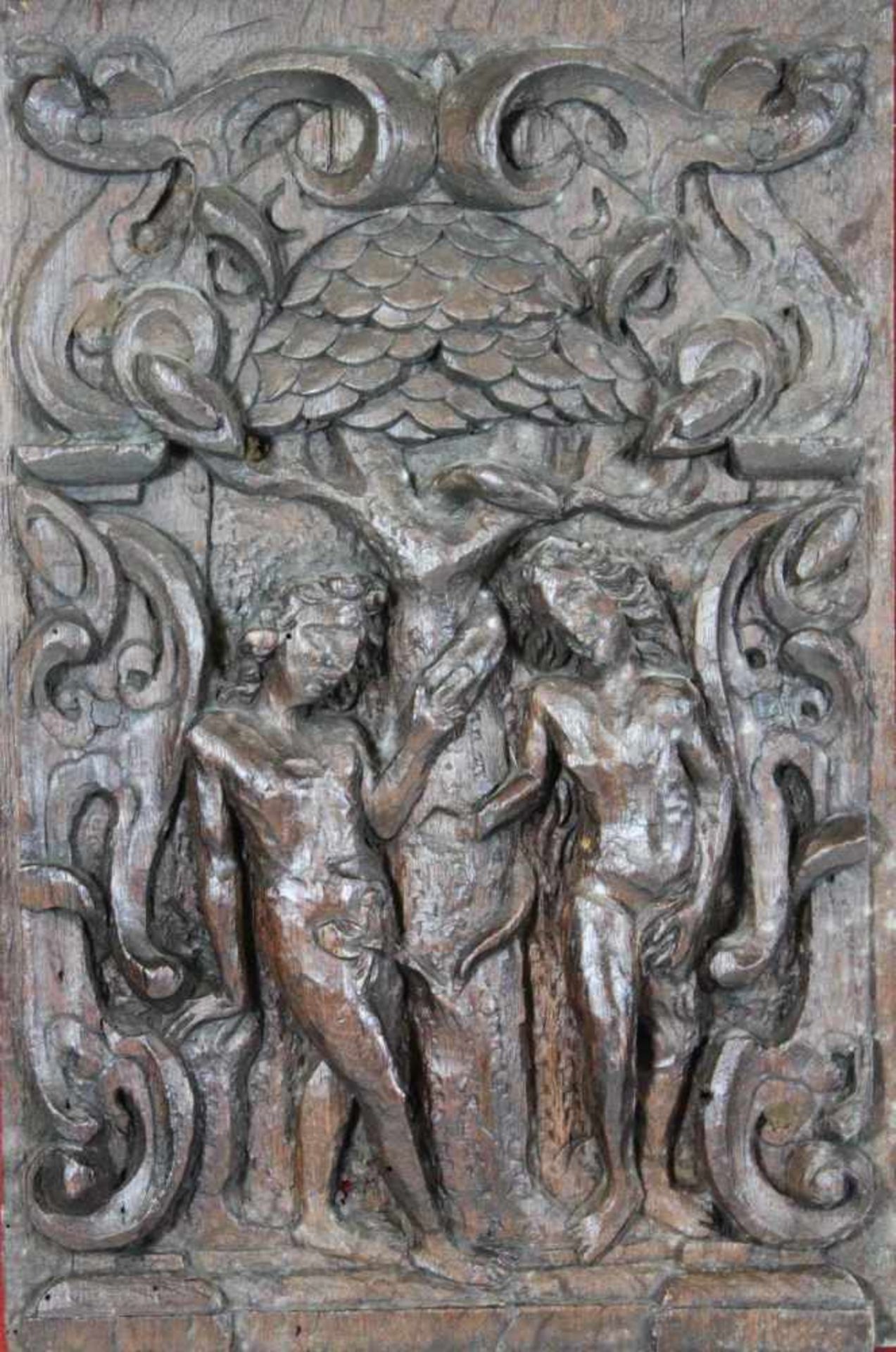 4 Wandpanele, Holzrelief im Barock Stil mit biblischen Szenen: Adam und Eva am Baum der - Bild 2 aus 4