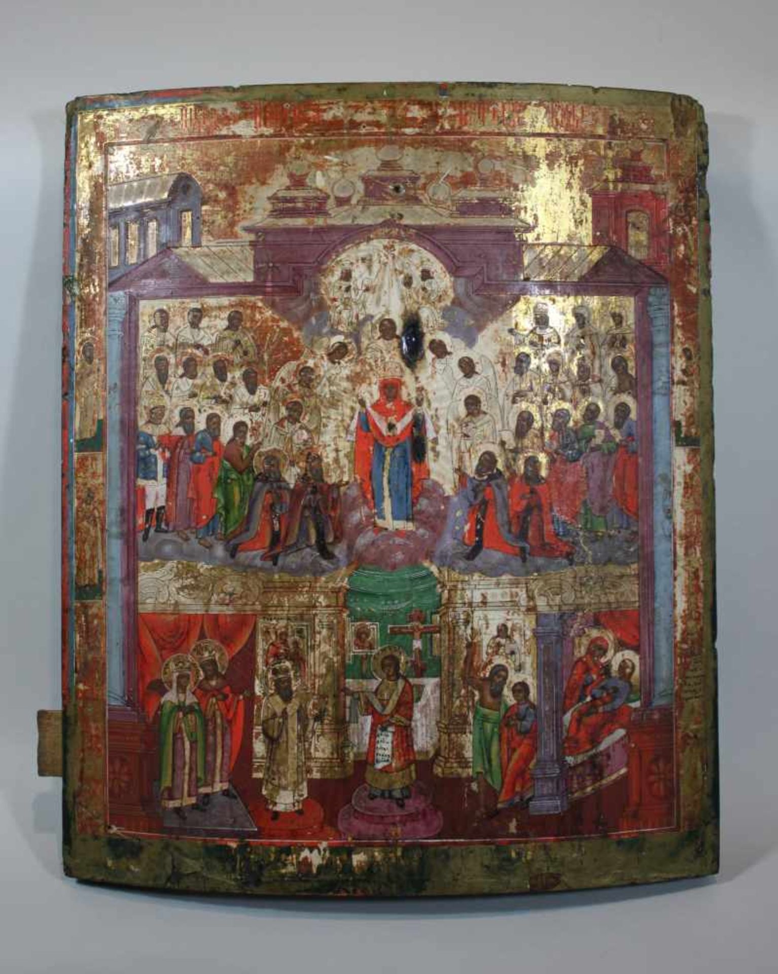 Gottesmutter von Pokrow, Ikone, Russland, 17./18. Jh., Holztafel, zwei Rückseitensponki, Tempera auf