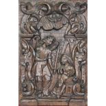 4 Wandpanele, Holzrelief im Barock Stil mit biblischen Szenen: Adam und Eva am Baum der