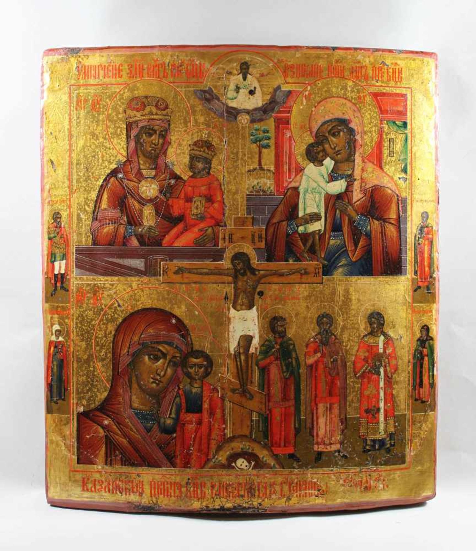Vierfelder-Ikone mit der Kreuzigung Christi, Russland, 18. Jh., Holztafel aus zwei Teilen, zwei