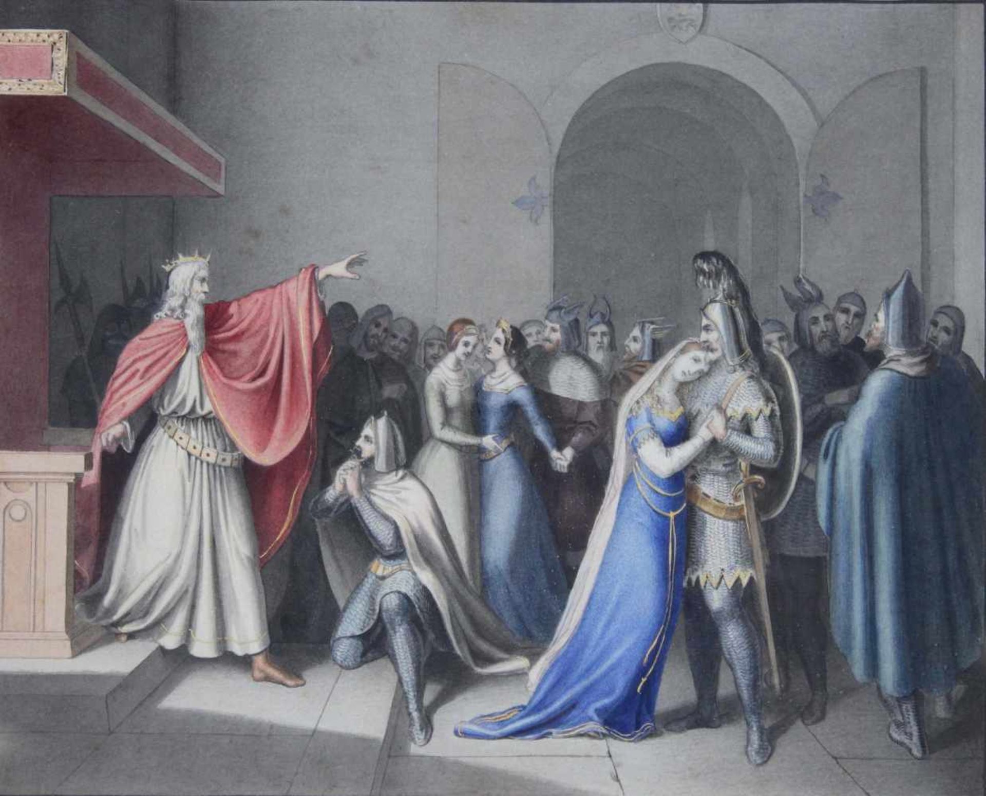 Carl Schnorr von Carolsfeld (deutsch, 1819 - 1874), Szene aus König Lear, Aquarell auf Papier,