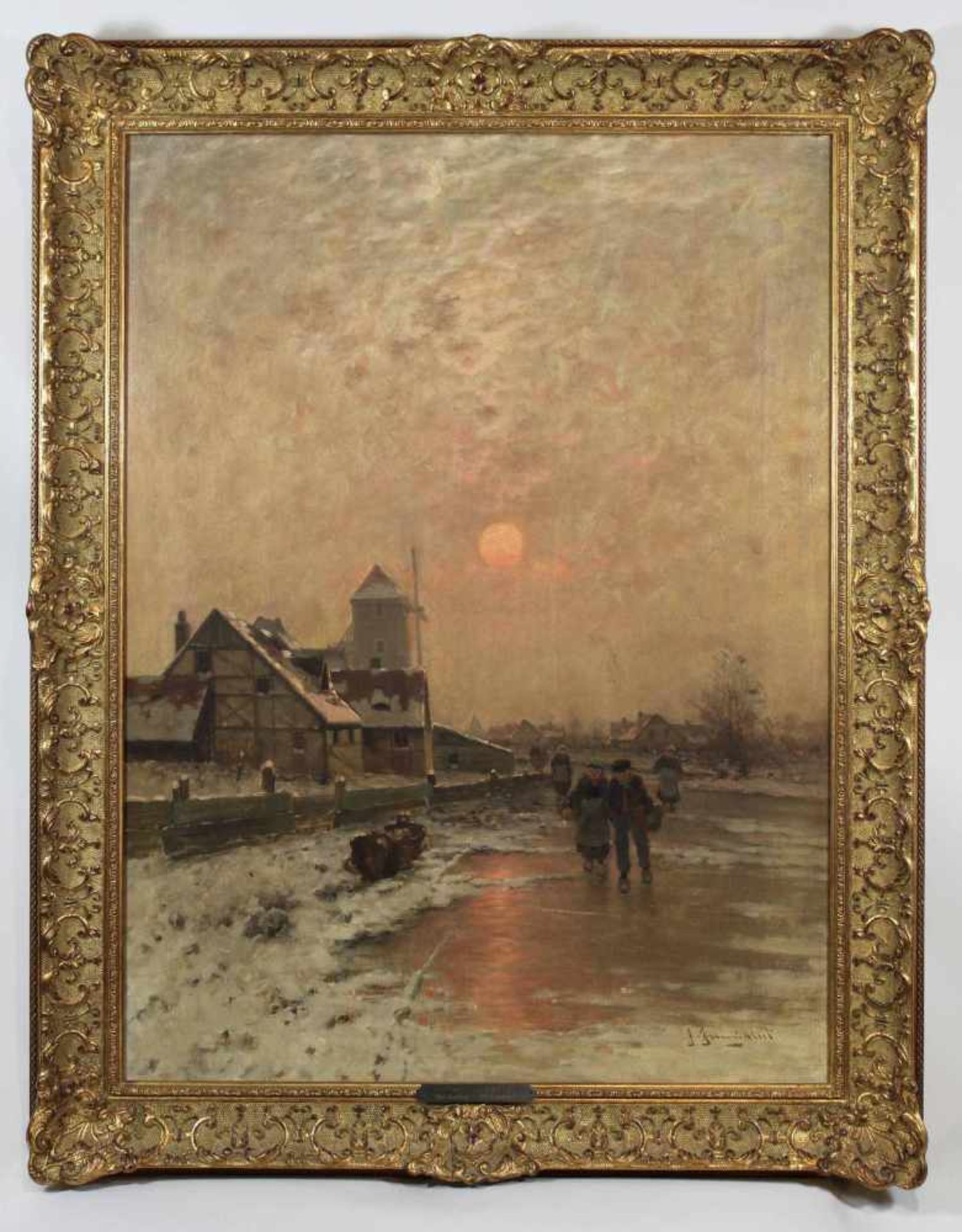 Johann Jungblut (1860 - 1912, Düsseldorfer Malschule), Winterabend, Öl auf Leinwand, un. rechts - Bild 3 aus 3