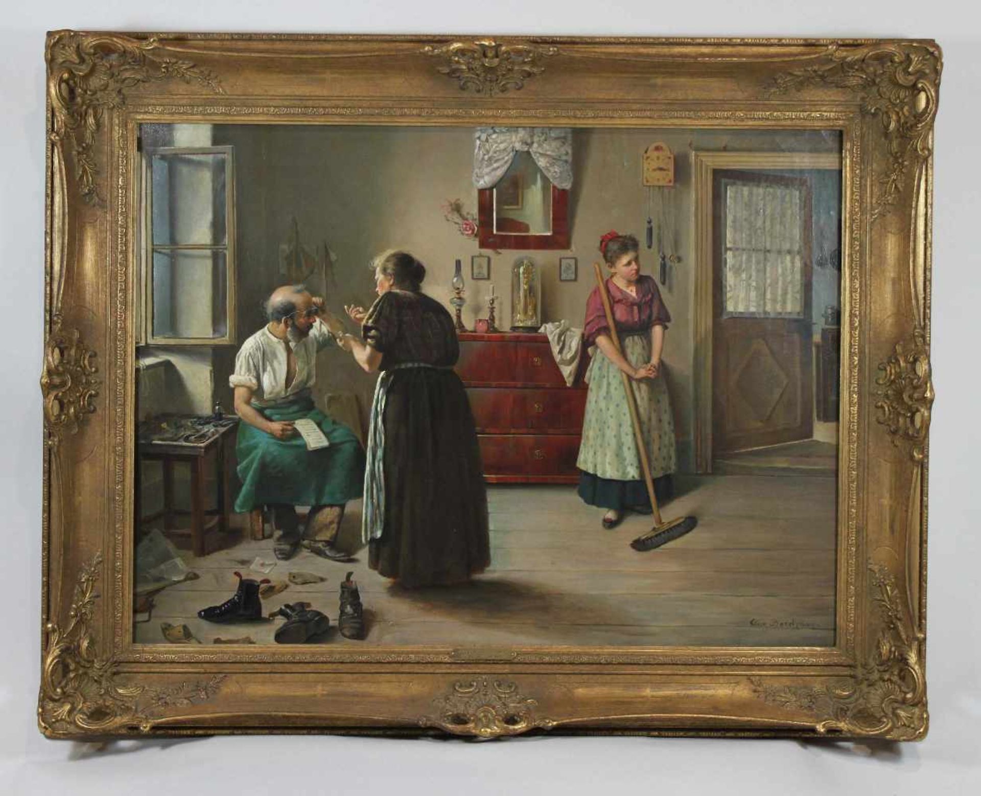 August Borckmann (1827 - 1890), Genregemälde: Im Haus des Schuhmachers, Öl a. Leinwand, un. rechts - Bild 3 aus 3