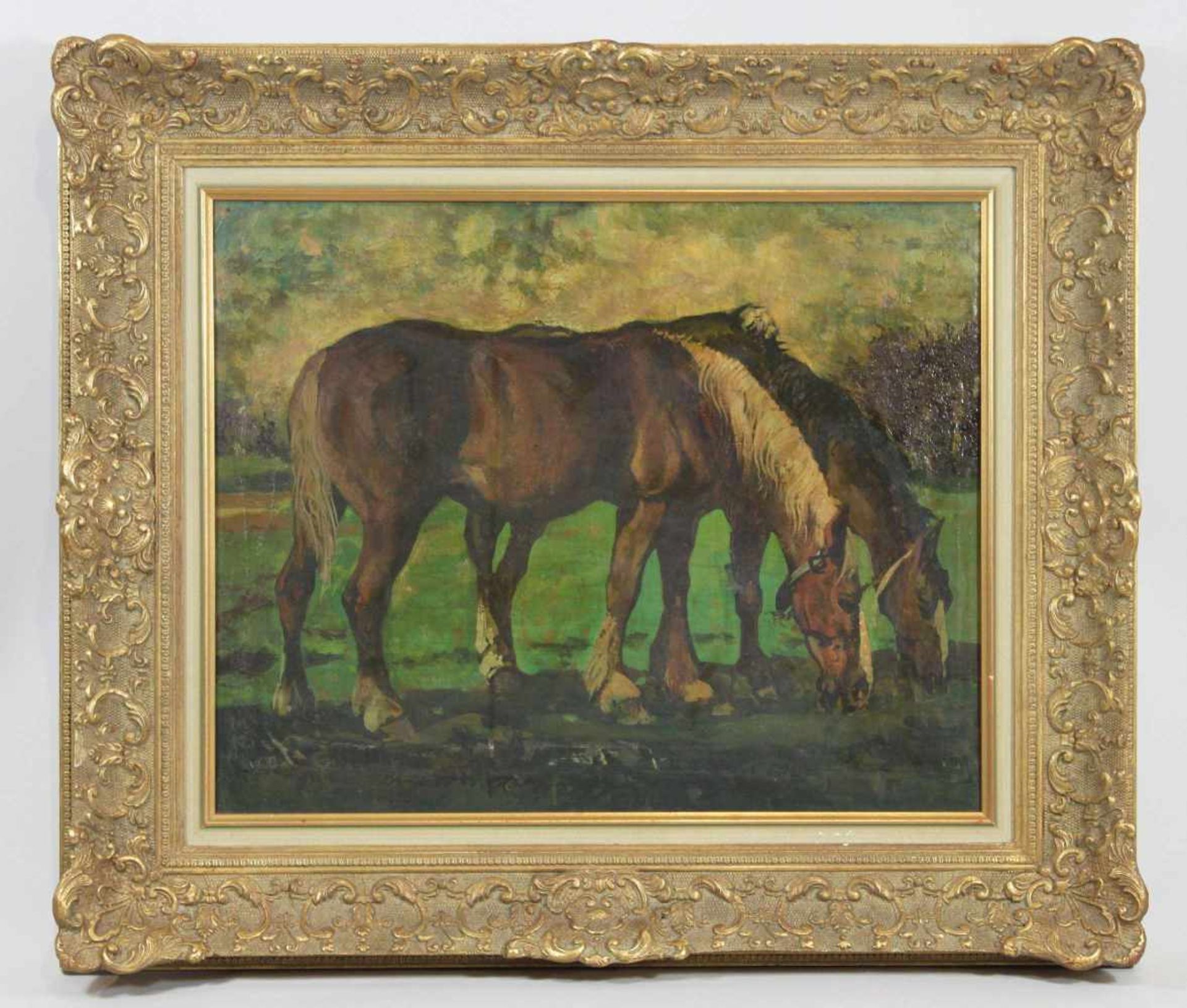 Karl Jänich (*1916 in Rheydt), Zwei weidende Pferde, Öl auf Lwd. auf Holz, un. rechts sign., Maße: - Bild 3 aus 3