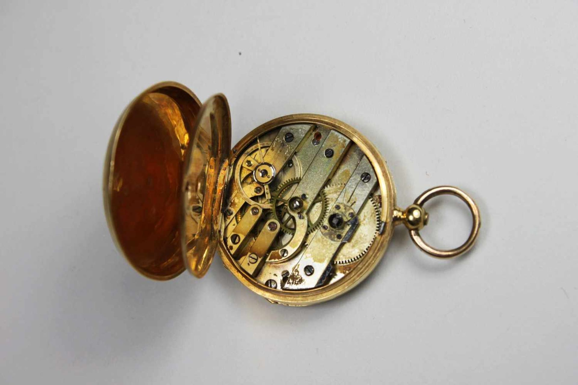 Kleine Taschenuhr, Gold, römische Zahlen, Gravur: Cylindrel Huit Rubis und Seriennr. auf dem inneren - Bild 4 aus 4