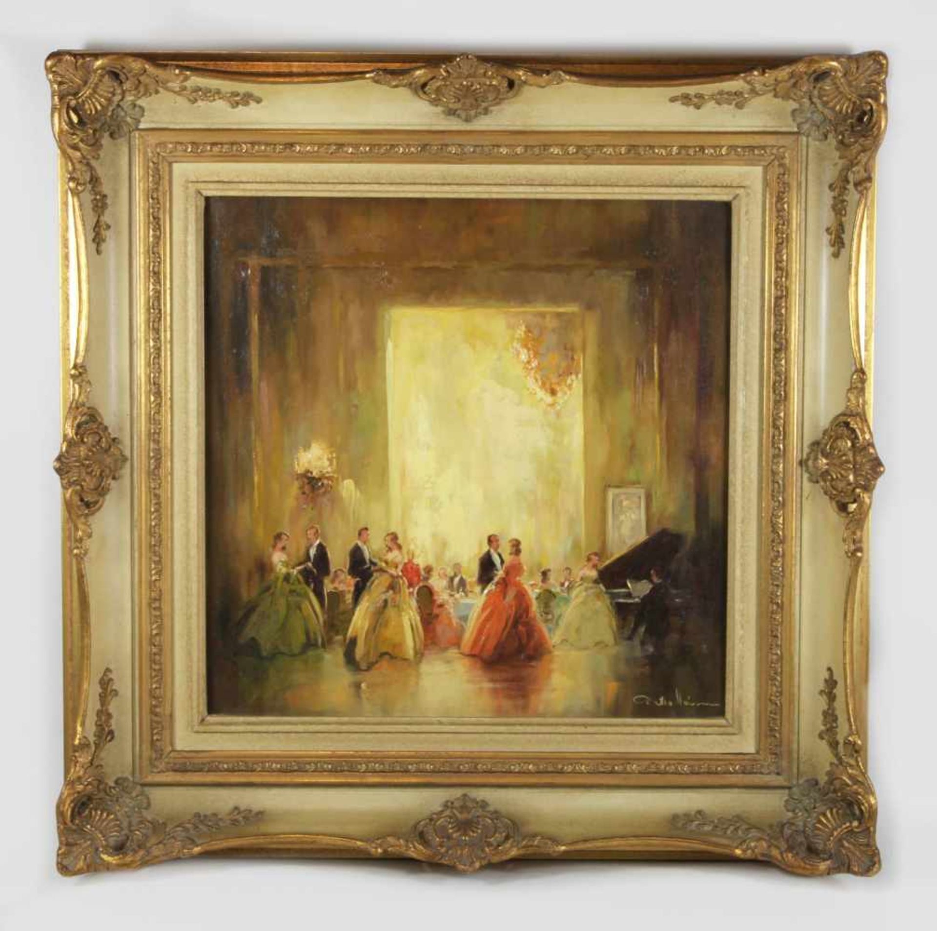 Paul Otto Heim (1878-?), Ball Scene, Öl a. Lwd., signiert, Maße: ca. 30 x 30 cm, gerahmt: 44 x 44 - Bild 2 aus 3