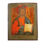 Christus Pantokrator, Ikone, Russland, 19. Jh., Holzplatte mit zwei Rückensponki (Sponki fehlen