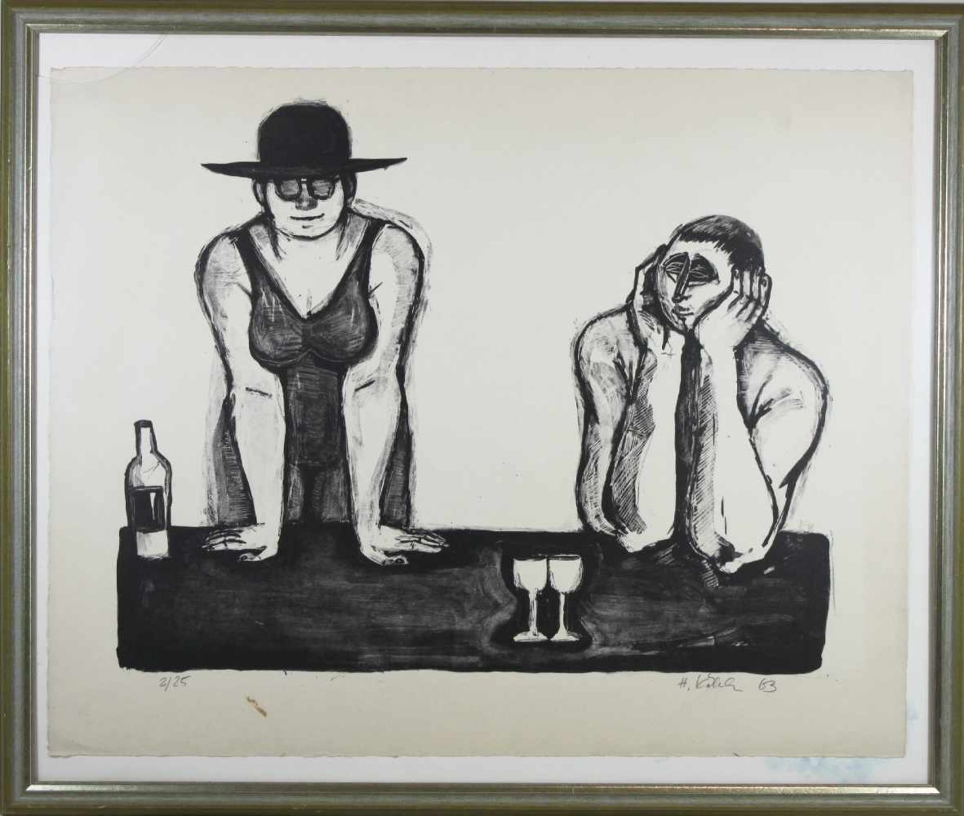Hannelore Köhler (1929 - 2019), Paar an der Bar, Radierung, sign., dat. 1963 u. num.: 2/25, - Image 2 of 3