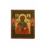 Heiliger Nikolaus der Wundertäter, Ikone, Russland 19. Jh., Holztafel mit einem Rückseitensponki,