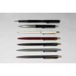 7 Kugelschreiber von Montblanc, 5 davon in Slim Line Ausführung - 80er Jahre, in verschiedenen