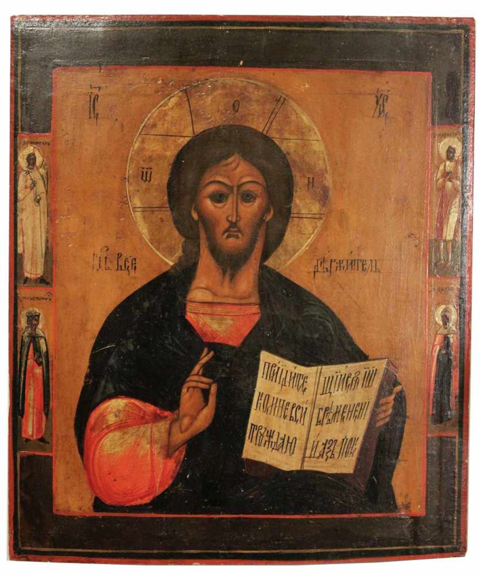 Christus Pantokrator, Ikone, Russland, 18./19. Jh., Holztafel mit zwei Rückseitensponki, Tempera auf