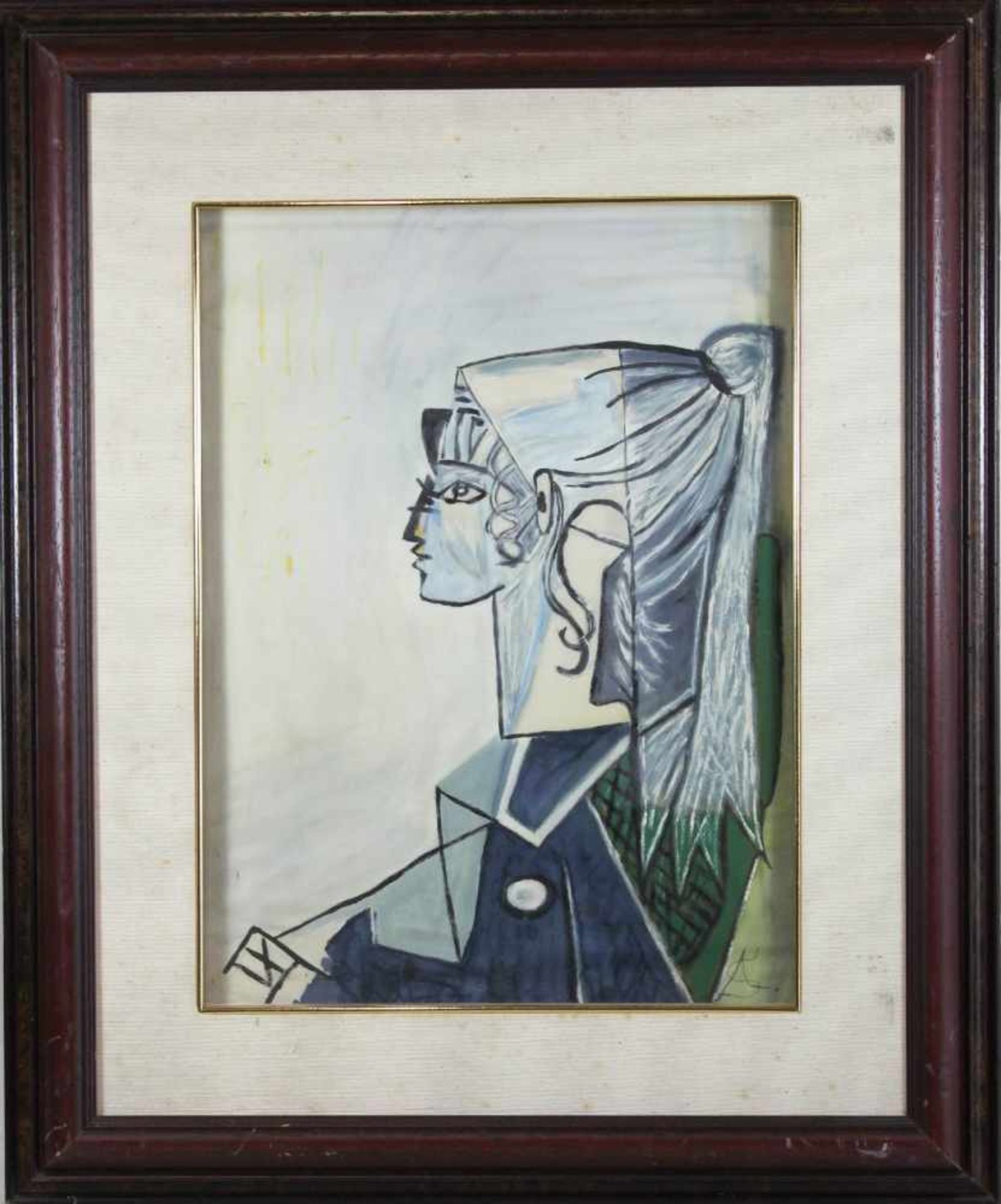Porträt einer Dame, 20. Jh., Mischtechnik a. Seide, unt. rechts monogramm., Lichtmaße: ca. 38 x 28 - Bild 2 aus 2