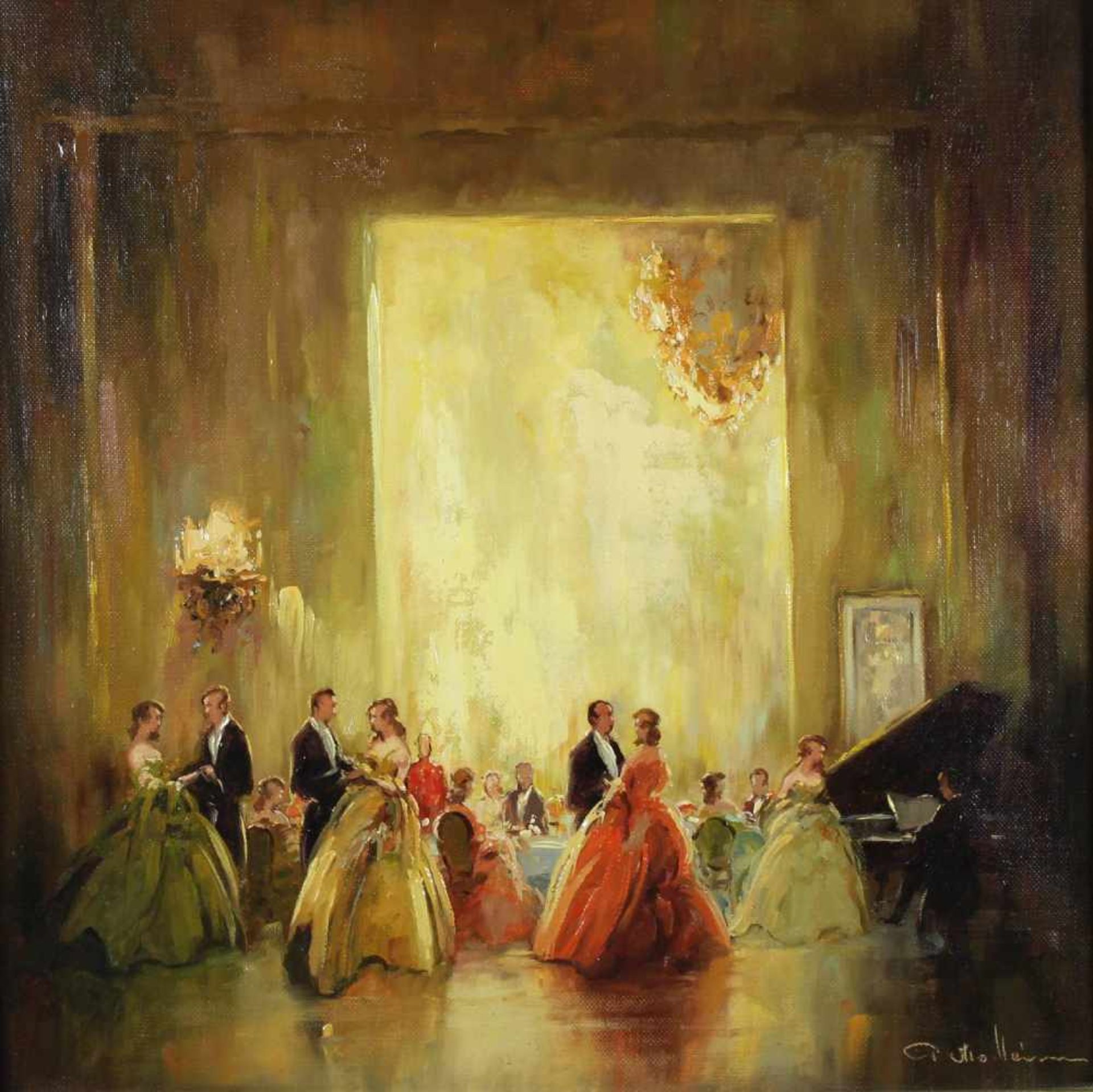 Paul Otto Heim (1878-?), Ball Scene, Öl a. Lwd., signiert, Maße: ca. 30 x 30 cm, gerahmt: 44 x 44