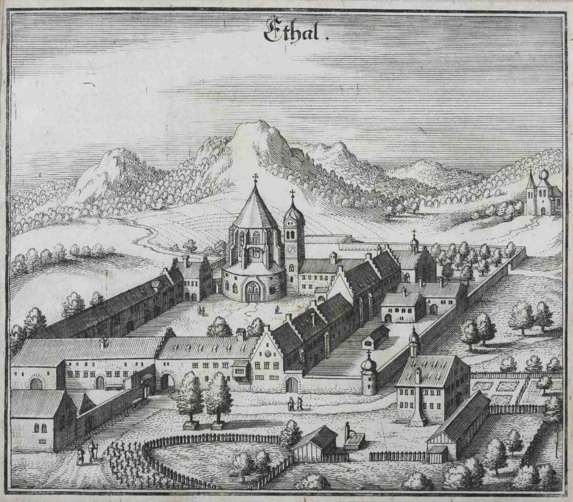Kloster Ethal, Kupferstich, nach dem Original Kupferstich von Matthäus Merian aus der Topographia