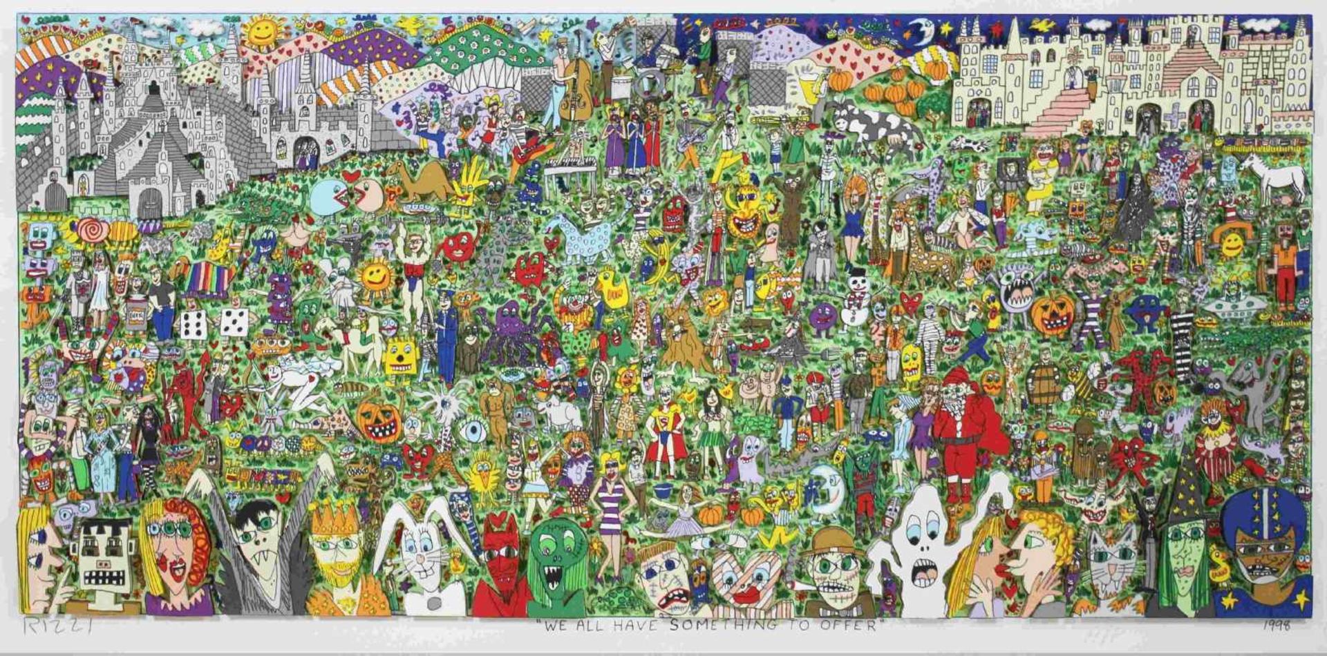 James Rizzi (1950 - 2011), We all have something to offer, 1998, 3-D Lithografie in Farbe, im