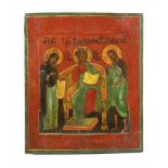 Christus Pantokrator, Deesis, kleine Ikone, Russland 18./19. Jh., Holztafel mit Kowtscheg und