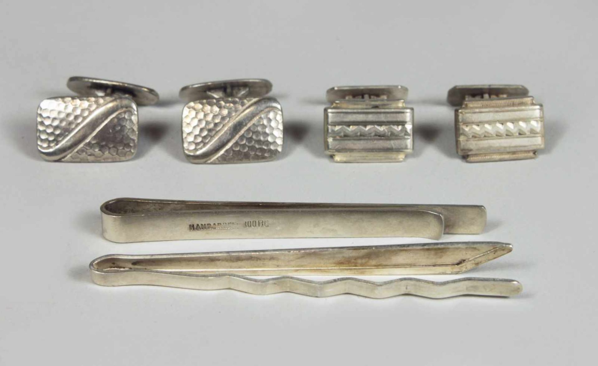 Konvolut, 2 Paar Manschettenknöpfe und 2 Krawattenklammern, Silber, 20 Jh., gepunzt 800,