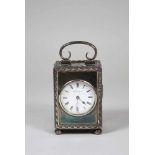 Silber Reiseuhr, London, 1906, Mappin and Webb Limited, gepunzt, rechteckiger Korpus mit Scharnier-