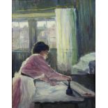 Anonymer Impressionist, Die Büglerin, um 1900, Öl a. Lwd. a. Karton aufgezogen, Maße: 47 x 35,5