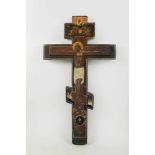 Ikonenkreuz, Russland, Anf. 19. Jh., Holz, Tempera auf Kreidegrund, partielle Vergoldung, Maße: 32 x