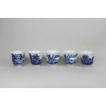 5 Porzellancups, China, wohl Kangxi Periode (1662-1722), Qing Dynasty, Blaubemalung unter Glasur,