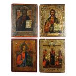 Konvolut aus 4 Ikonen, Russland, dreimal Christus Pantokrator als Halbfigur dargestellt, einmal