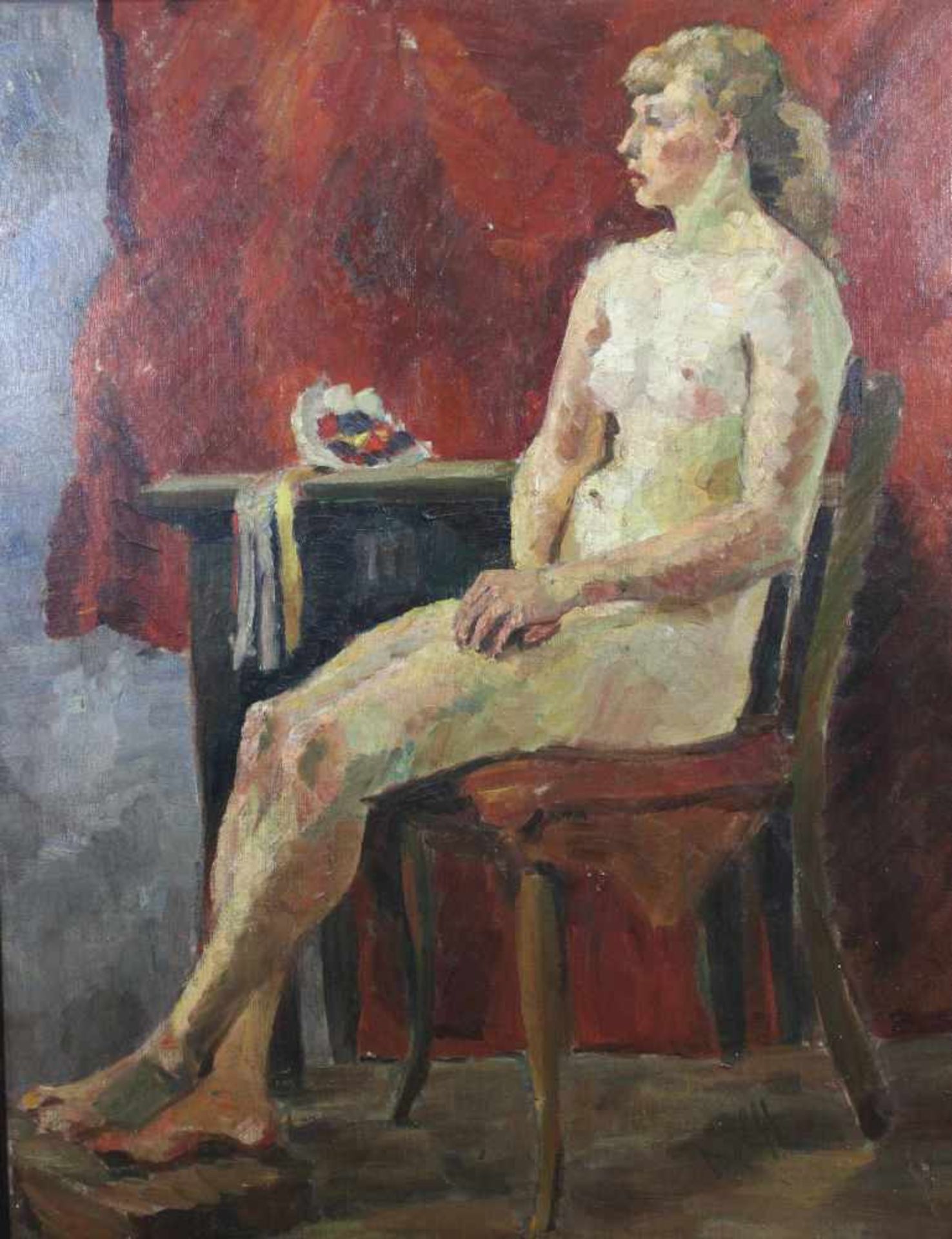 Sitzende Akt, 1. H. 20 Jh., verm. Jose Wolff (belgisch, 1884 - 1964), Öl a. Lwd., unten rechts