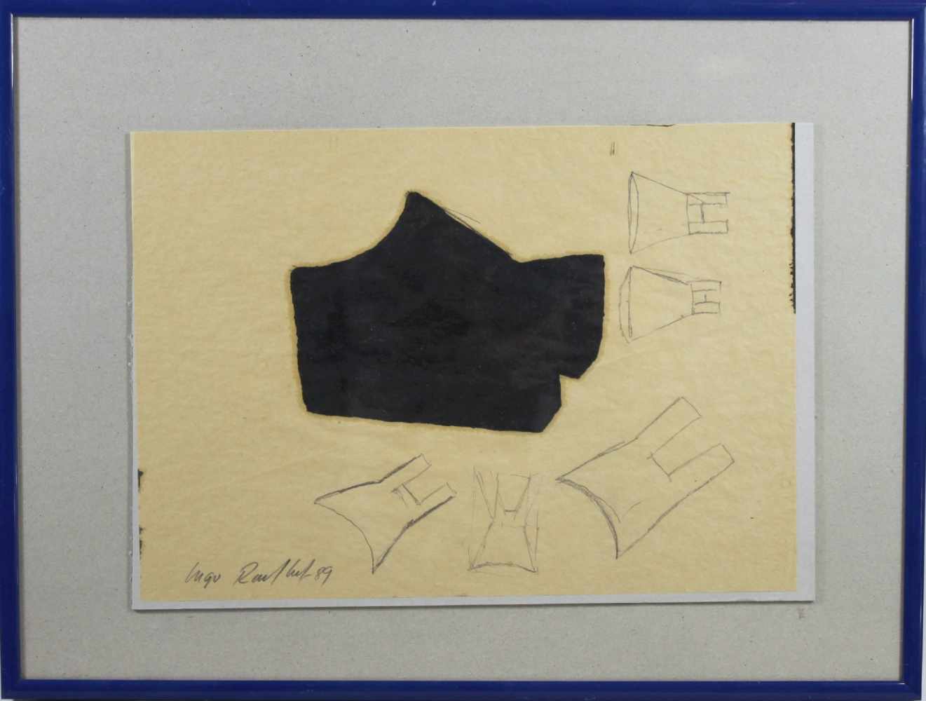 Ingo Ronkholz (deutsch, geb. 1953), Formenkomposition, 1989, Bleistift, Öl, Papier, Karton, unten - Image 2 of 3