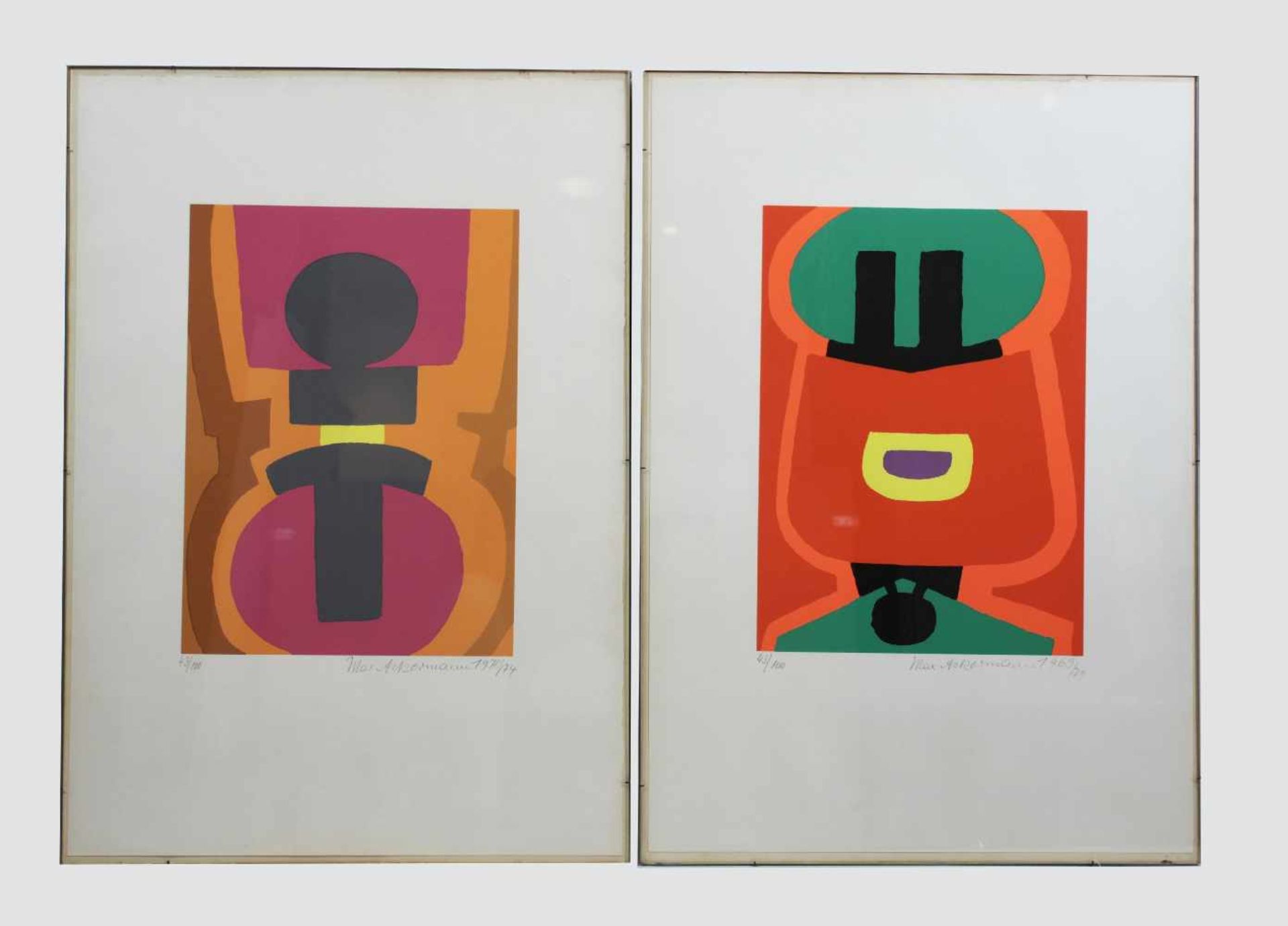 Max Ackermann (1887 - 1975), Zwei Druckgrafiken, Roter Schild 1969/74, Ruhiger Kontrapunkt 1970/