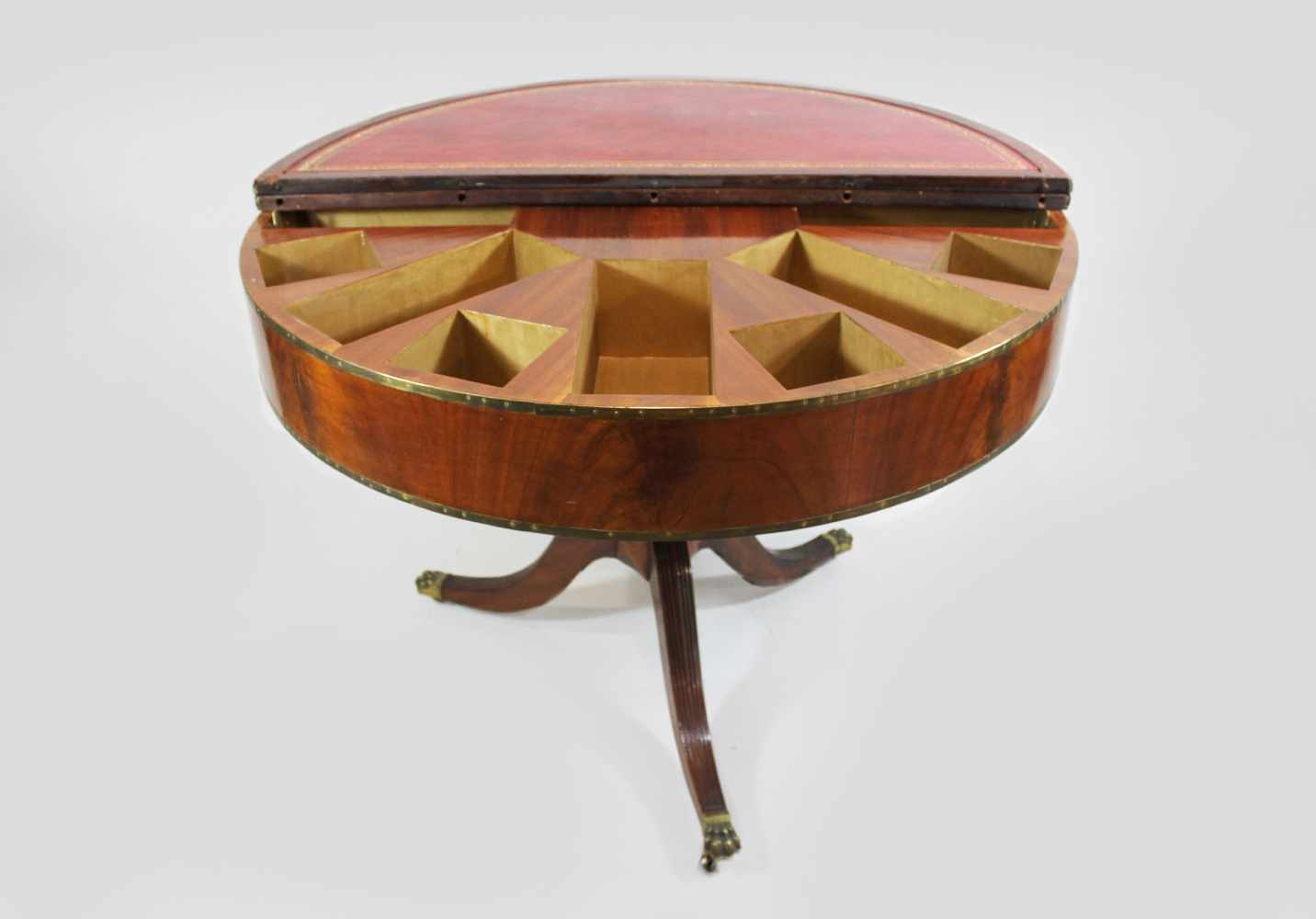 Drum Tisch, Spieltisch, England, 1/4 19. Jh., Mahagoni, Palisander, Messingfilets, erhöht durch eine - Image 2 of 3