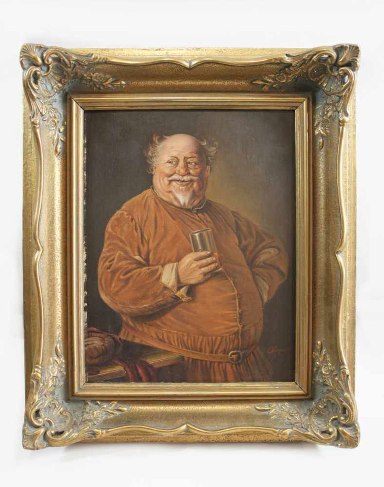 Deutscher Künstler 20. Jh., Mönch mit Bierkrug, Öl a. Holz, signiert: O. Dörper, Maße: 36,5 x 29 cm, - Bild 2 aus 3