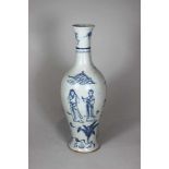 Vase, Porzellan, blau-weiß, glasiert, 19. Jh., versch. Szenen, Mutter mit Kindern, spielende Kinder,